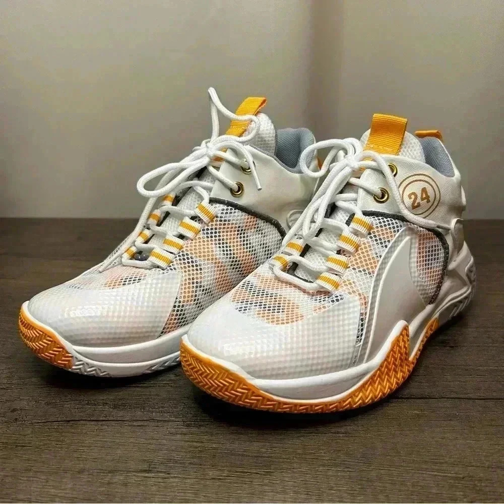 Kids Basketball Shoes White Orange Gray and Black